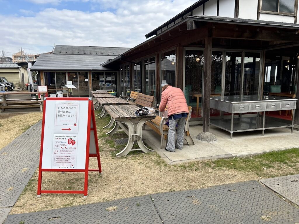 いちごの摘み取りの案内看板